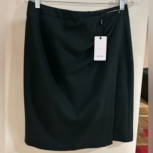 NWT REISS Ginnie Tailored Wool Blend Wrap Bottle Green Skirt - UK 10 / US 6 - Picture 8 of 15